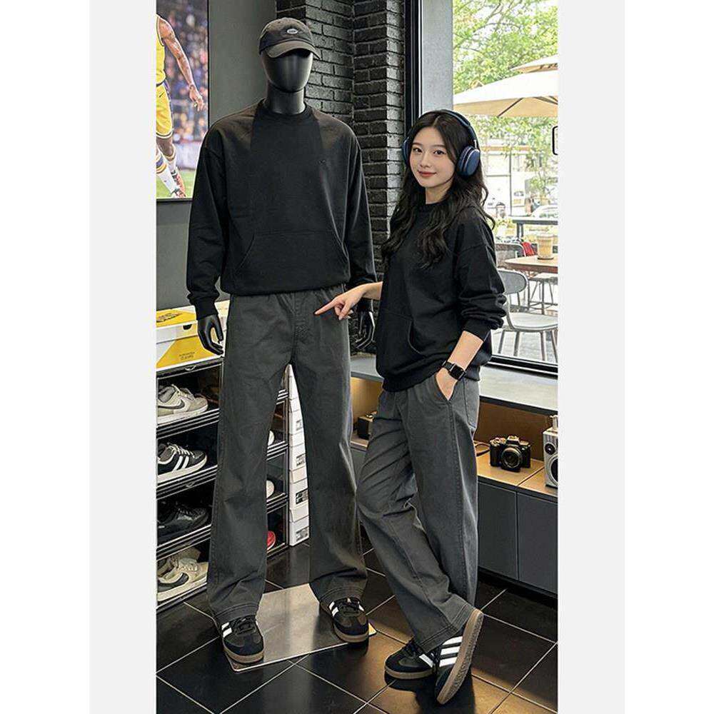 潮牌美式cleanfit深灰色薄款工装裤男士夏季复古直筒百搭软牛仔裤