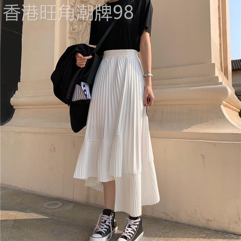 白色雪纺半身裙女夏2025新款中长款高腰显瘦a字百褶裙很仙的长裙