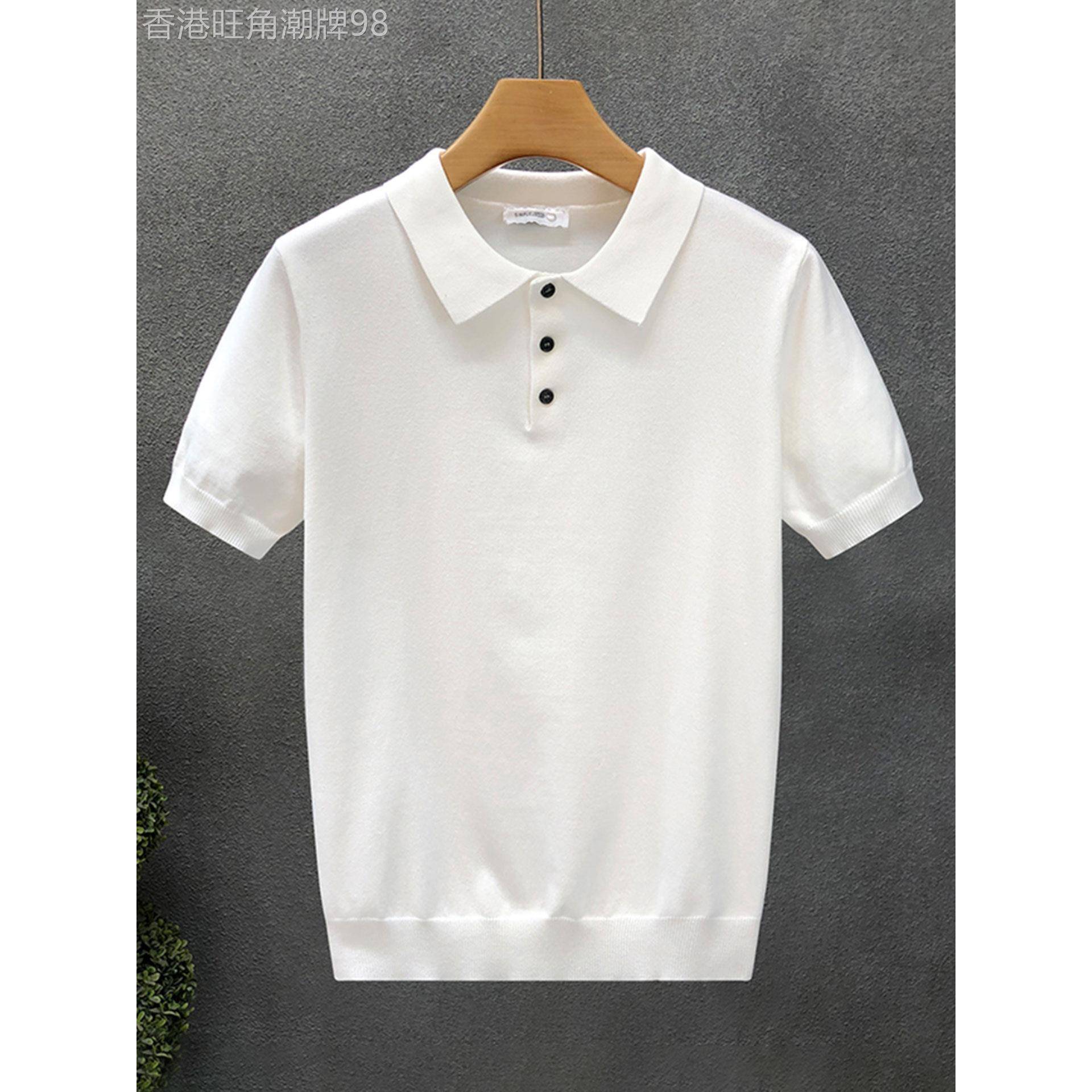MUSONMU白色针织短袖polo衫男潮牌夏季薄款半袖男士休闲翻领T恤衫