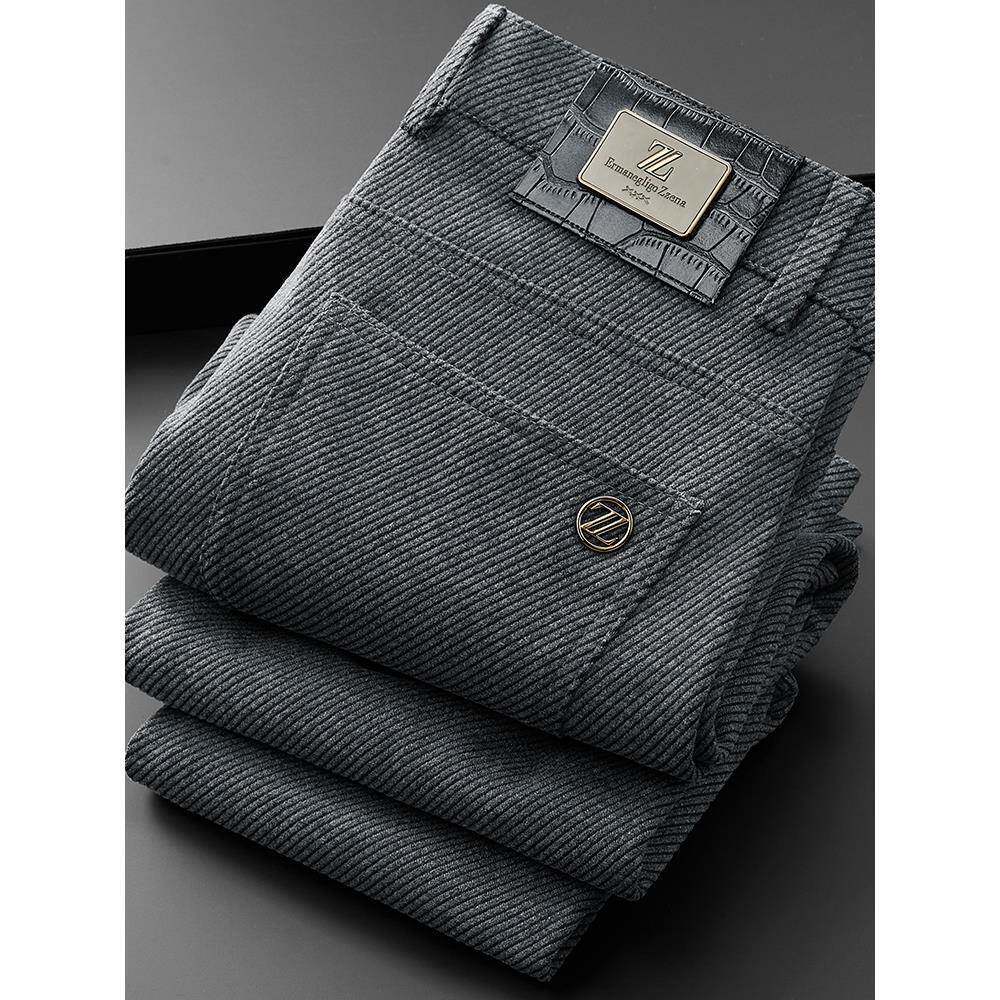英伦风商务厚款毛呢西裤男士修身直筒冬季时尚保暖斜纹抗皱休闲裤