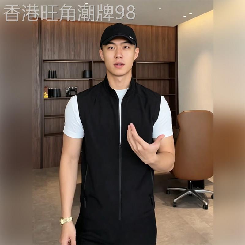 高端夏季轻薄透气拉炼立领马甲外套男士户外速干运动休闲无袖夹克