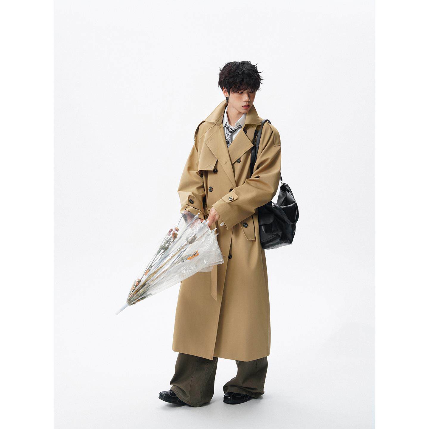 卡其色风衣外套男士2025秋季新款韩版潮流休闲宽松中长款帅气大衣