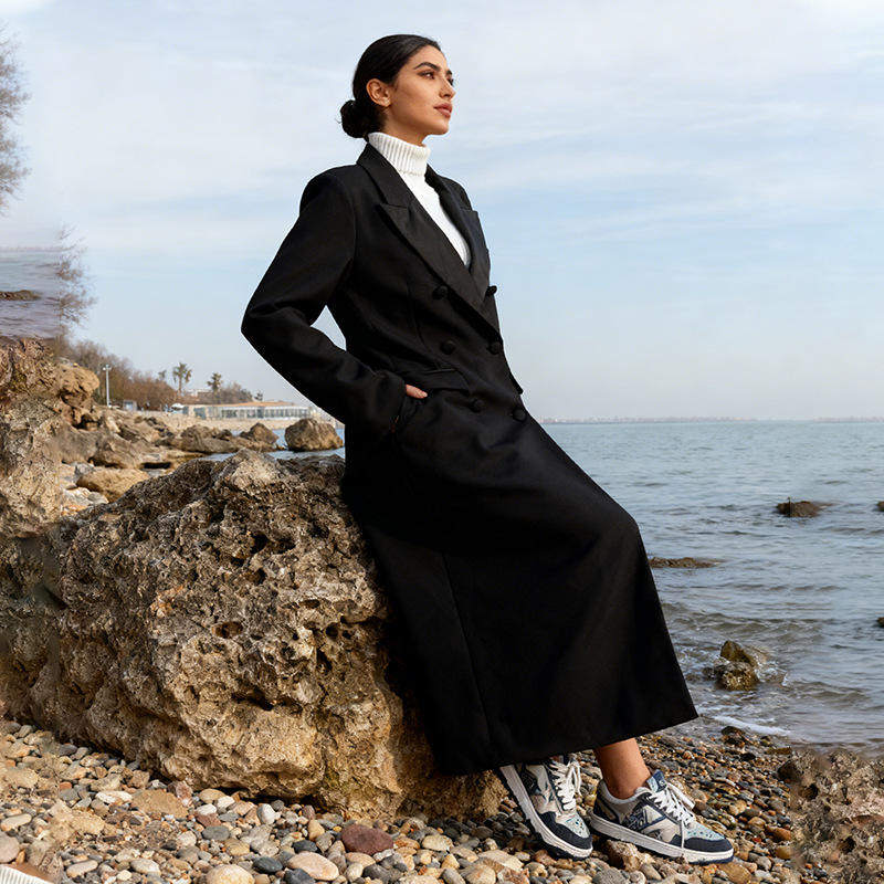 法式气质纯色呢子2026春季高级感修身显瘦拼贴口袋风衣KJA504848o