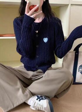 麻花针织开衫女秋季穿搭高级感韩系独特小上衣短款外套毛衣打底衫