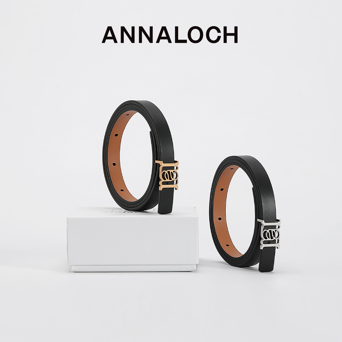ANNALOCH新款经典款皮带纳帕双面牛皮LOGO男女款细款腰带时尚送礼