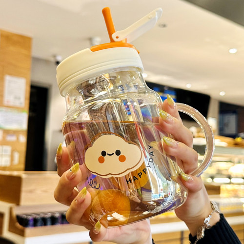 大肚水杯女新款2025玻璃杯带盖吸管大容量茶水分离泡茶杯子高颜值
