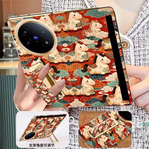 翻盖腕带支架vivoxfold6手机壳新款高级感折叠屏xfold5创意胖马时尚轻奢女款xfold3磁吸一体全包防摔保护套