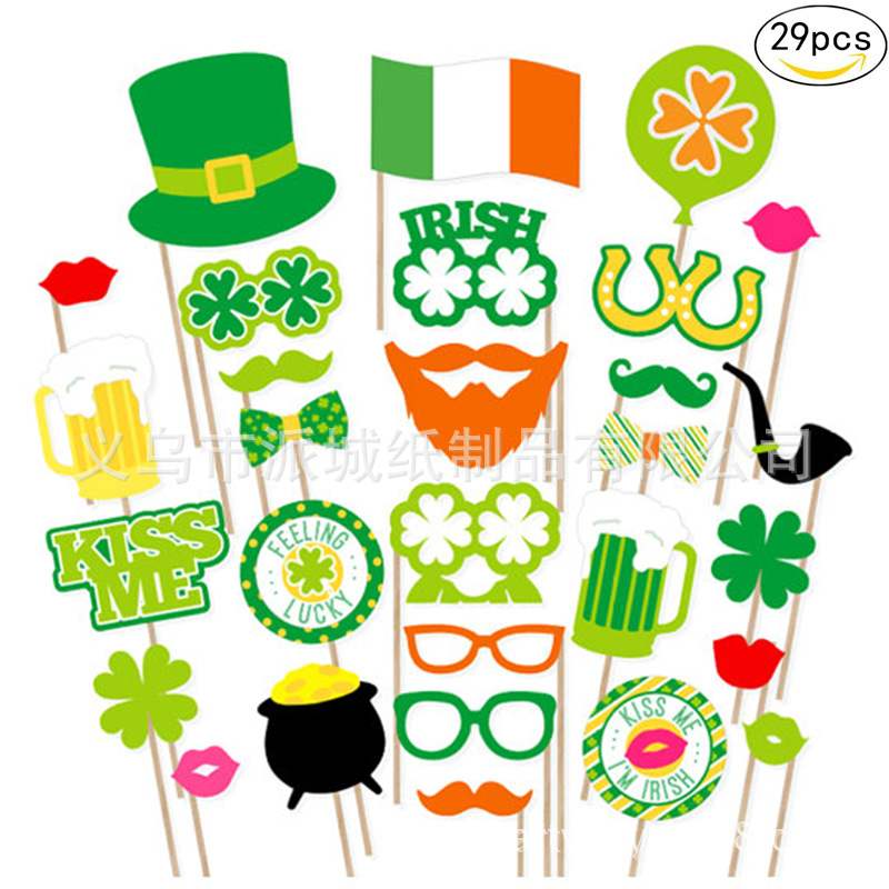 圣帕特里克狂欢节四叶草29件套拍照道具St.Patrick'sDay跨境货源