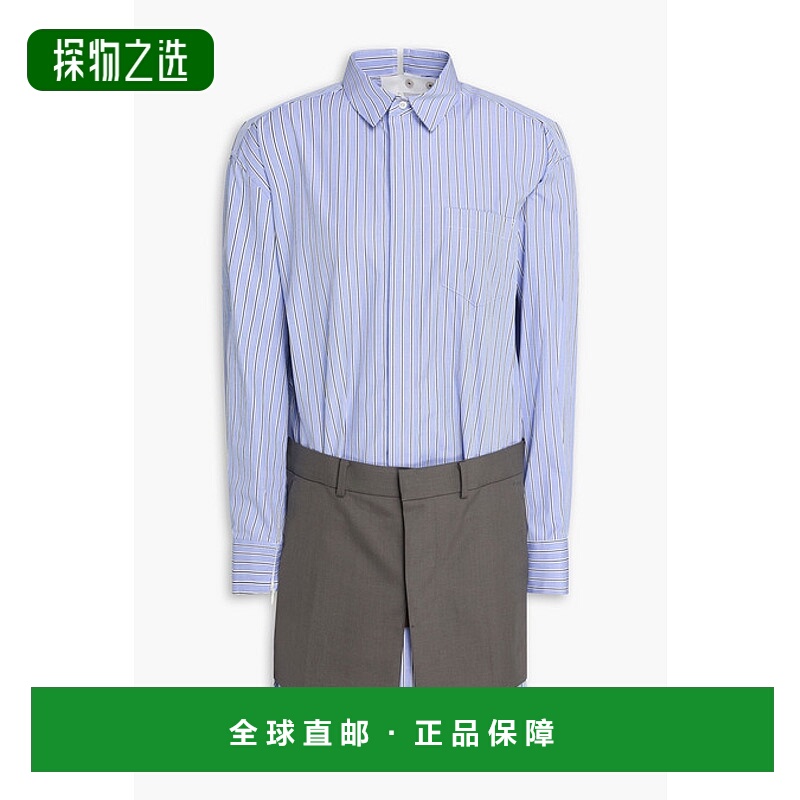 香港直邮Sacai 女士 层叠感条纹棉质府绸迷你衬衫式连衣裙 230661