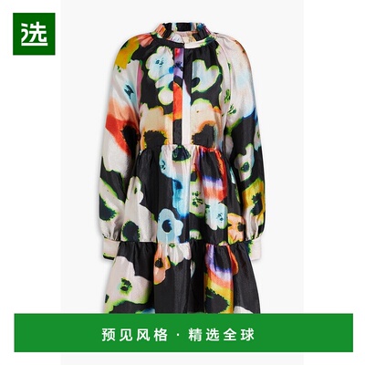 1h可退 香港直邮Stine Goya 女士 Jasmine 褶皱印花缎面绉纱迷你