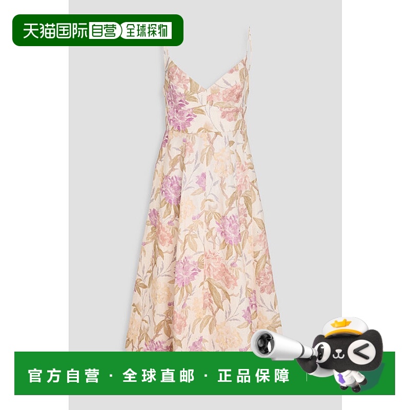 1h可退 香港直邮ZIMMERMANN 女士 印花亚麻中长连衣裙 0832DF241C