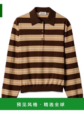 香港直邮Miu Miu 棉质Polo衫 MMLB3217NQSOOO短袖条纹女装上衣