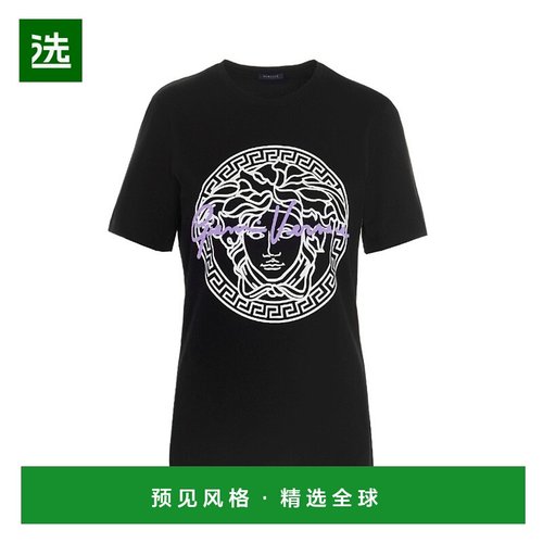 香港直邮Versace 黑色logo印花T恤 A88729A228806A1008短袖范思哲