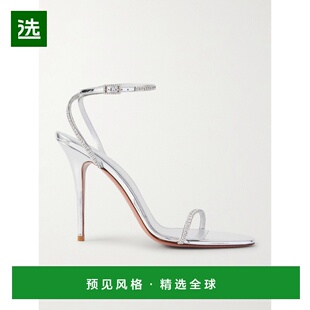 1h可退 Amina Muaddi 女士 精致水晶装饰金属感皮质凉鞋高跟