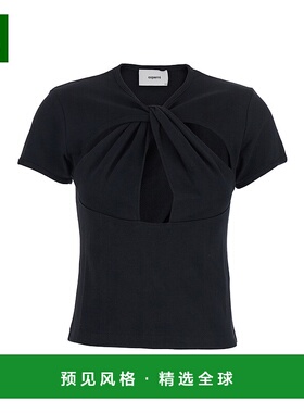 香港直邮Coperni 女士 Front 黑色V领镂空棉质上衣 COPJS158F5012