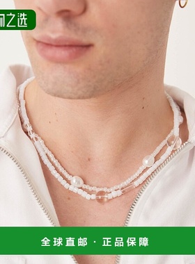 香港直邮ASOS 男士 设计人造珍珠珊瑚色项链(2件套)(白色)