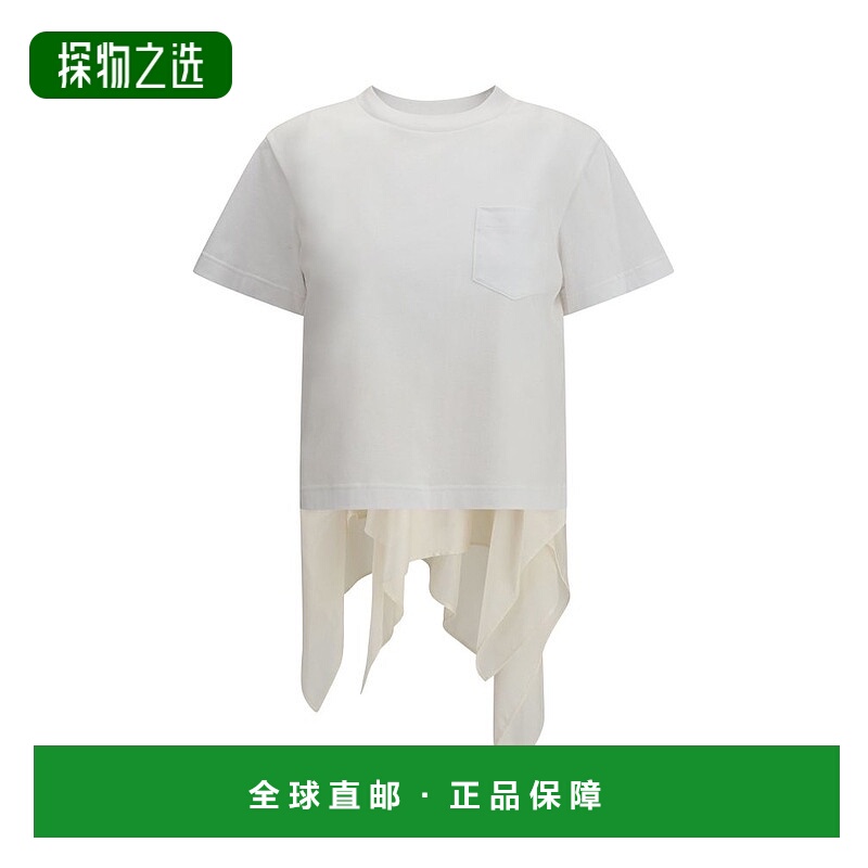 香港直邮Sacai 女士 垂褶下擺不對稱T卹 2508181 white白色 舒适