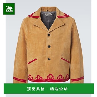 1h可退 香港直邮Bode 男士 Trefoil 皮革边绒面革夹克 beige米色
