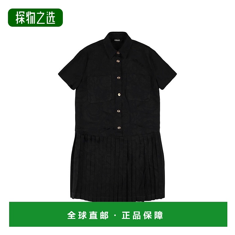 1h可退 香港直邮Versace 范思哲 女童 打褶绸缎衬衫连衣裙童装