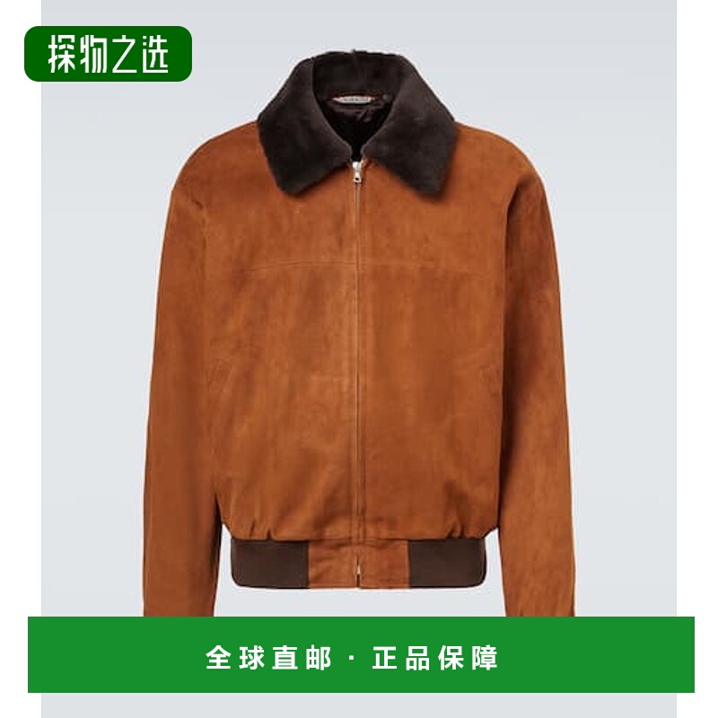 香港直邮AURALEE 男士 皮毛饰边绒面革宽身束腰夹克