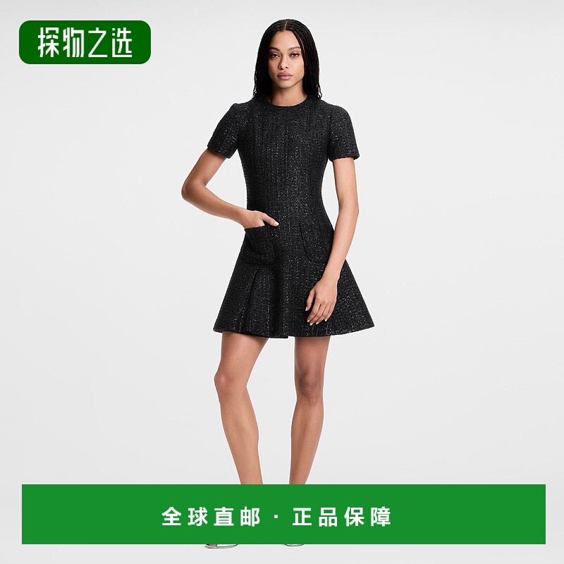 自营1h可退 欧洲直邮LV路易威登 女士黑色聚酰胺短袖连衣裙