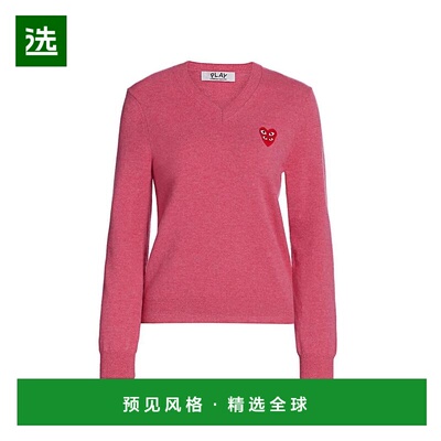 1h可退 【美国直邮】Comme des Garçons PLAY双心刺绣V领毛衣 女