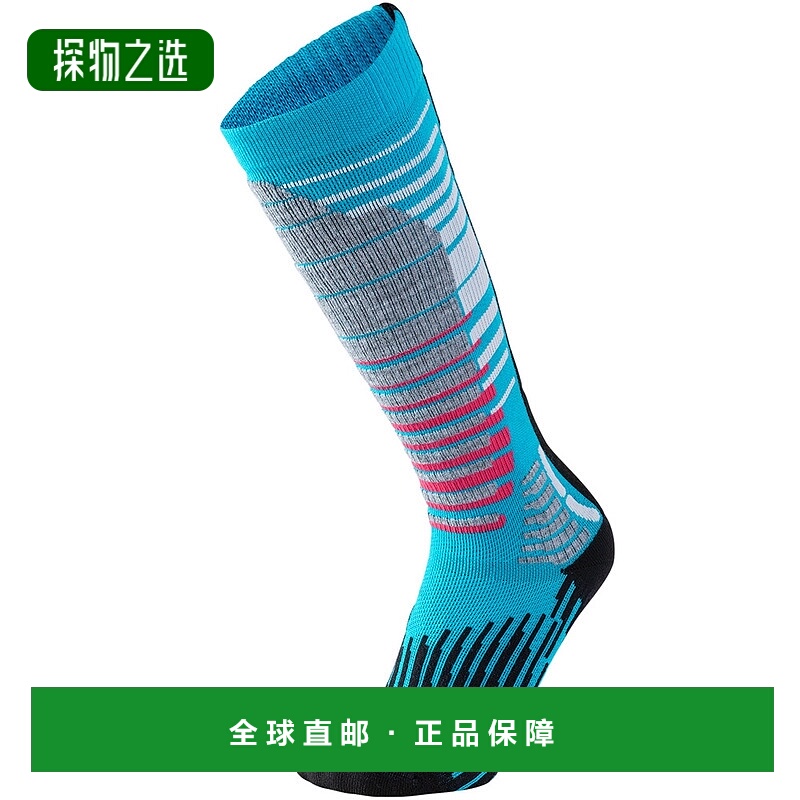 Uyn女士单板滑雪袜蓝色长筒条纹冬季舒适简约百搭经典