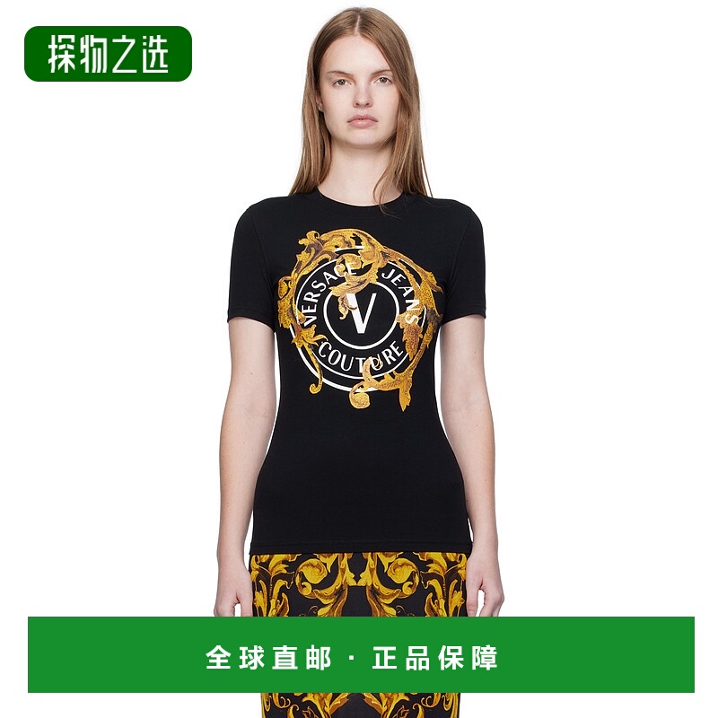 香港直邮Versace Jeans 范思哲 女士 黑色印花 T 恤 E79HAHE01ECJ