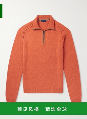 1h可退 香港直邮Sease 男士 Leather-Trimmed Cashmere Half-Zip