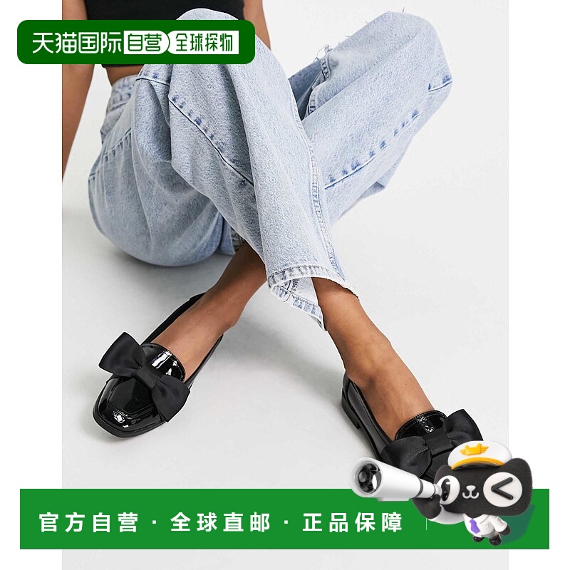 1h可退 香港直邮ASOS 女士 Mentor 设计蝴蝶结简便漆皮平底鞋(黑)