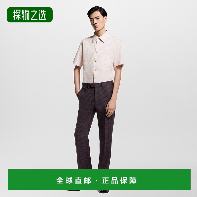 自营欧洲直邮LV路易威登 男士淡玫瑰色棉尖领短袖衬衫