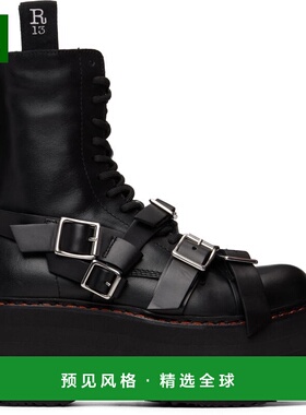 1h可退 香港直邮R13 女士 黑色 Strapped Double Stack 踝靴 R13W