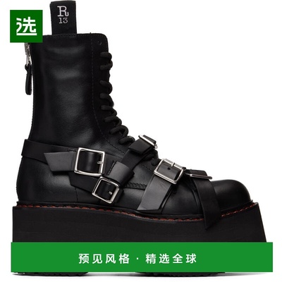 1h可退 香港直邮R13 女士 黑色 Strapped Double Stack 踝靴 R13W