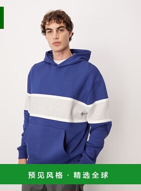 1h可退 香港直邮ASOS 男士 colour blocking 设计宽松连帽衫(海军
