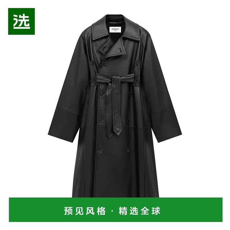 香港直邮Saint Laurent 深 V 领小羊皮长款大衣 845606YC2GA