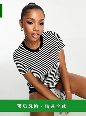 1h可退 香港直邮Levi'S 李维斯 女士 perfect 条纹带LogoT恤(黑色