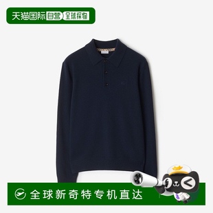 欧洲直邮Burberry博柏利 男士 海军蓝羊绒骑士印花刺绣长袖 Polo衫