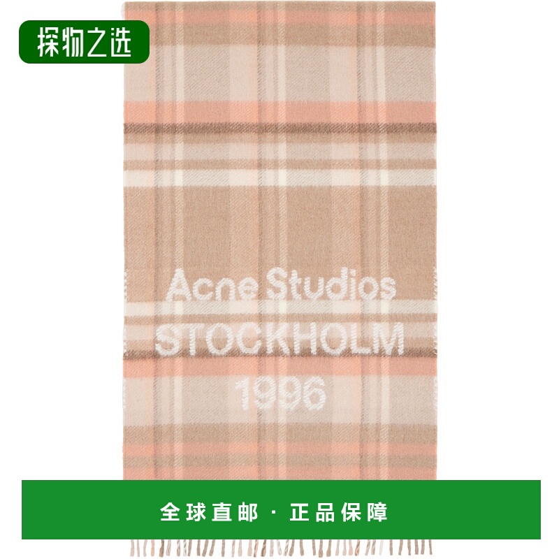 香港直邮Acne Studios 艾克妮 女士 驼色 & 粉色 Wide Check Logo