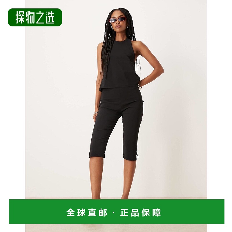 香港直邮ASOS 女士 co-ord bengaline capri 设计侧边开衩裤子(黑