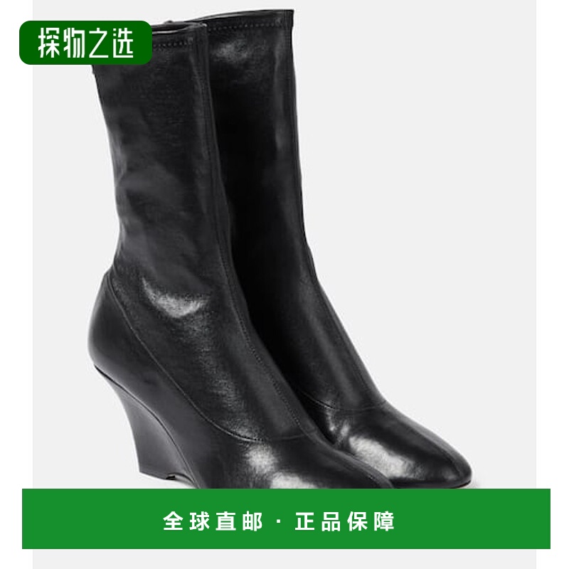 香港直邮KHAITE 女士 Apollo 坡跟皮质短靴 black黑色 舒适时尚