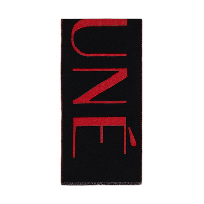 欧洲直邮MAISONKITSUNE男女同款黑色羊毛拼色印花大LOGO图案围巾