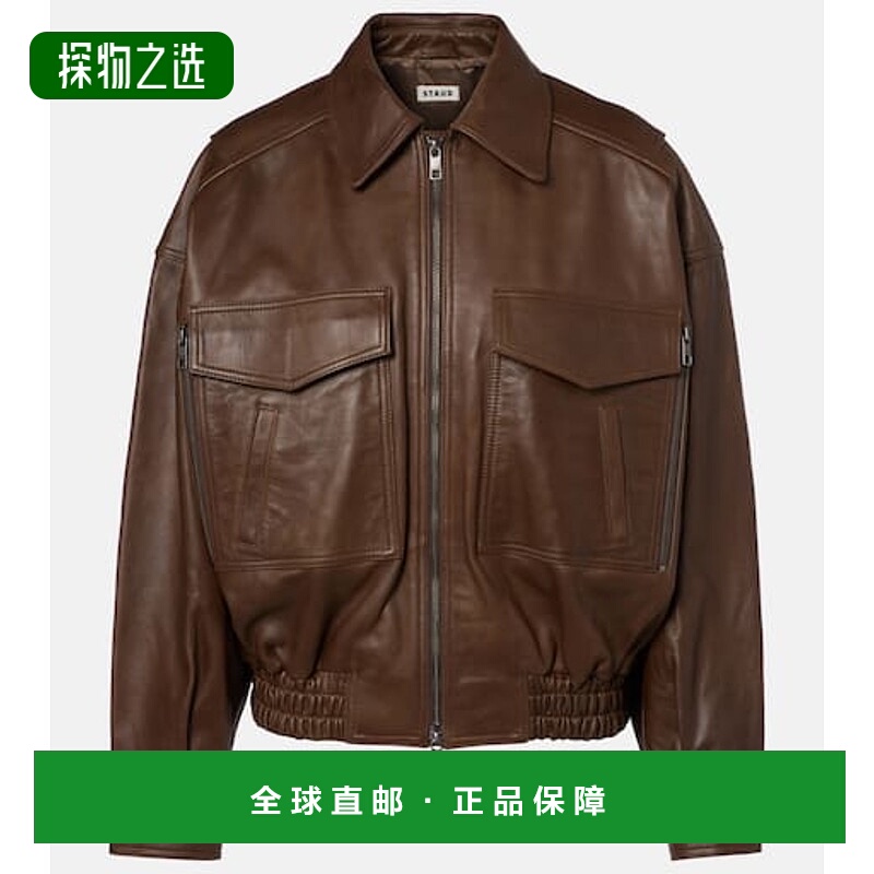 1h可退 香港直邮Staud 女士 Eugene 皮革短夹克 brown棕色 舒适时