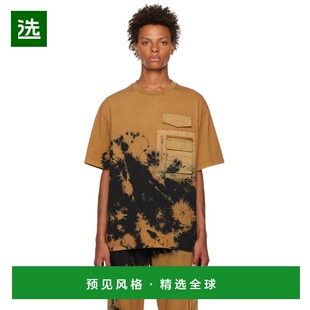 1h可退 香港直邮Feng Chen Wang 男士 黑色 & 黄色 Bleached T 恤