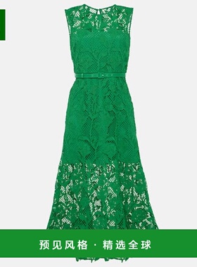 1h可退 香港直邮Self-Portrait 女士 蕾丝中长连衣裙 green绿色