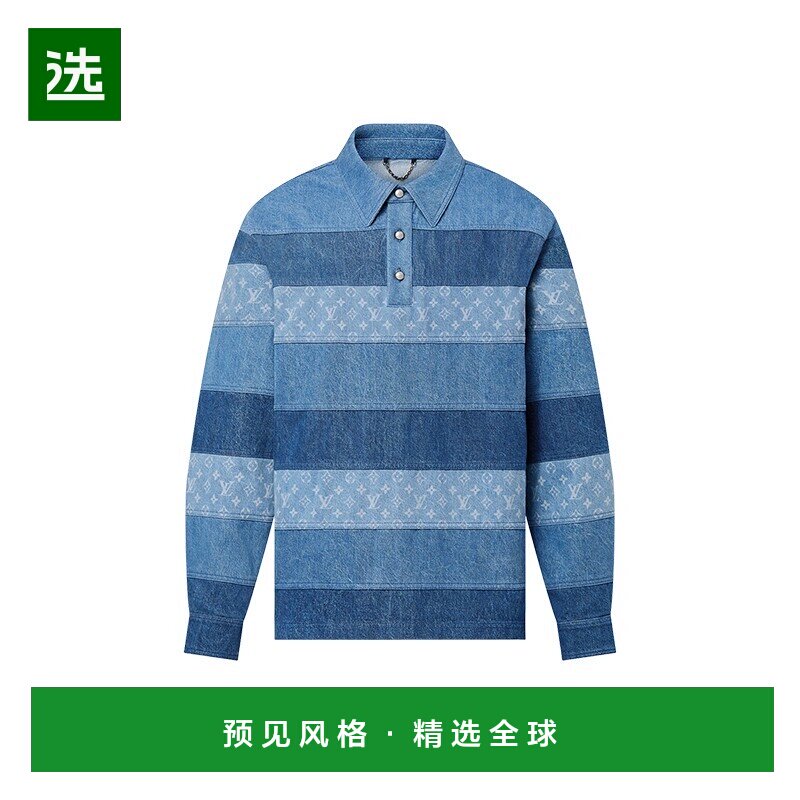 1h可退 欧洲直邮LV/路易威登 24年款 男士靛蓝色纯棉长袖拼接牛仔