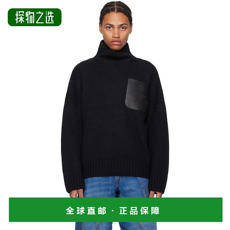 香港直邮J.W. Anderson 男士 黑色贴袋高领毛衣 KW1234YN0367