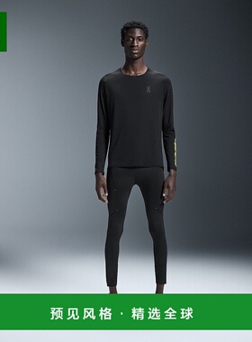 欧洲直邮On昂跑Lumos系列男士黑色再生聚酯反光印花长袖T恤