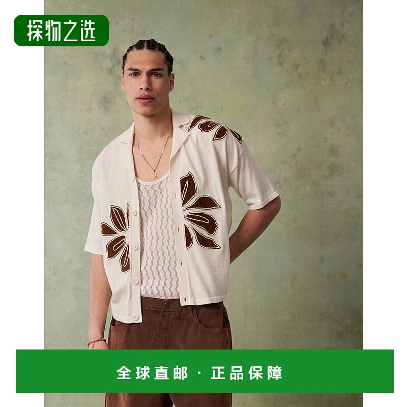 1h可退 香港直邮ASOS 男士 through 设计宽松针织系扣花朵刺绣Pol