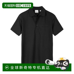 Polo衫 欧洲直邮Burberry 黑色棉质字母Logo直筒短袖 博柏利 男士