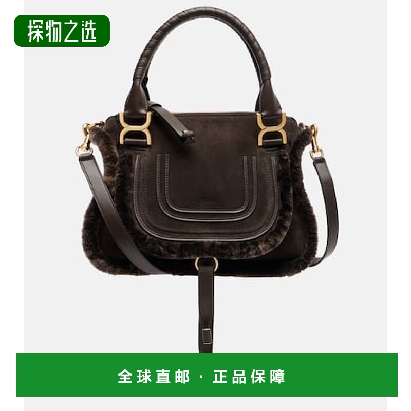 香港直邮Chloe 蔻依 女士 Marcie 小号皮毛饰边绒面革手提包
